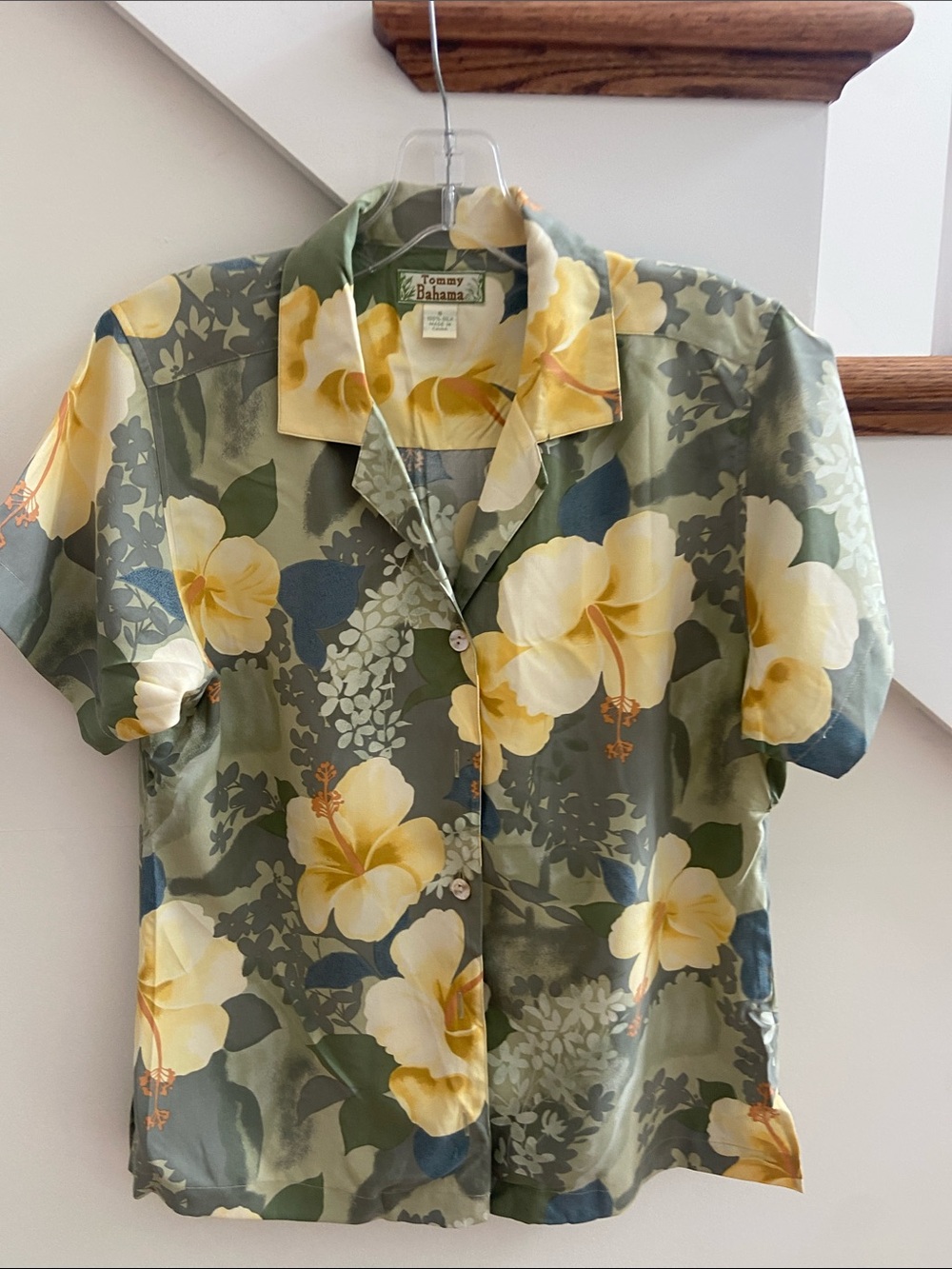 Tommy Bahama Olive Green & Yellow Hibiscus Camp Shirt